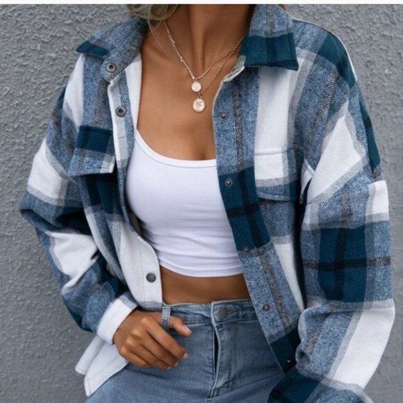 #94 CLOSEOUT SALE 🌸New Plaid Oversized Flannel shirt Jacket Shacket - Picture 3 of 6